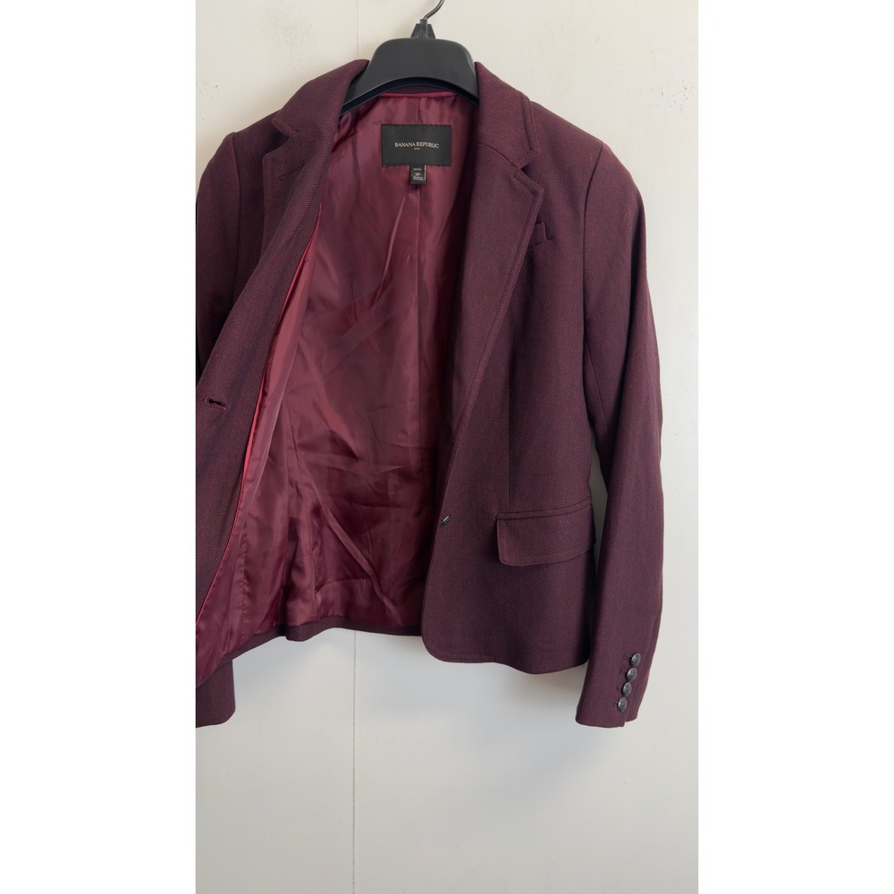 Banana Republic Burgundy Herringbone Blazer Petite 2P Two Button Crested Jacket - Picture 8 of 10